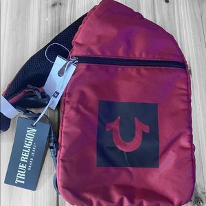 True Religion Slim Crossbody Bag Dark Red Mens New
